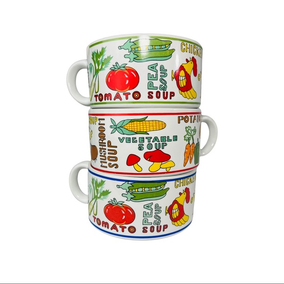 Vintage 70s 3- Large Vegetable Soup Mugs w/Handle - Picture 9 of 16